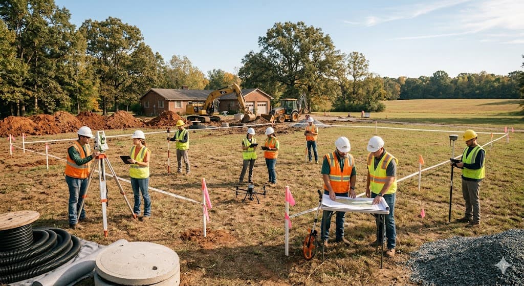 Survey crew laying out a new septic system site